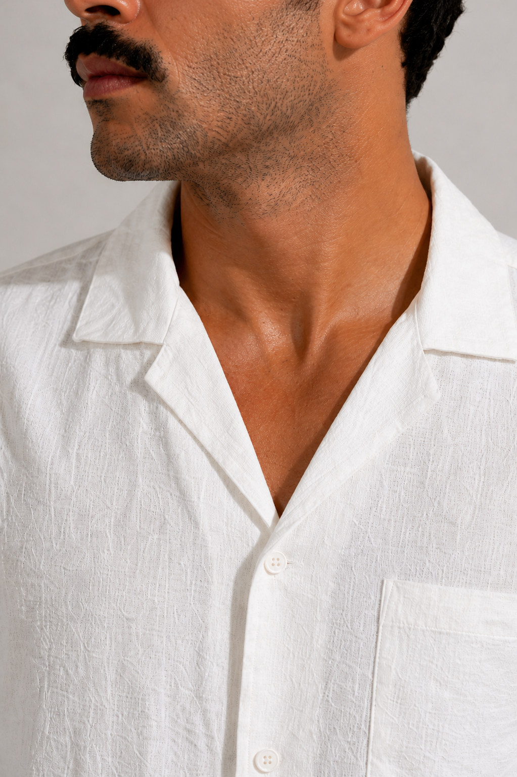 White Linen Camp Collar Shirt