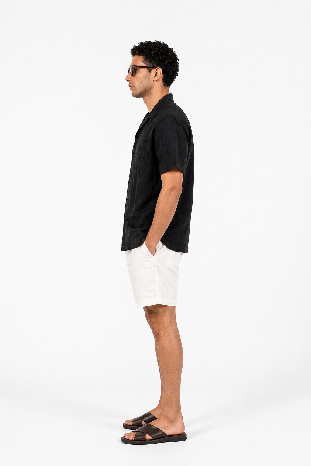 Black Linen Camp Collar Shirt