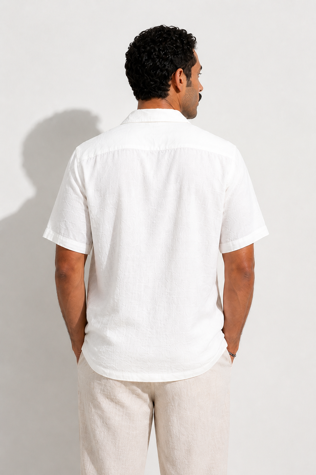 White Linen Camp Collar Shirt