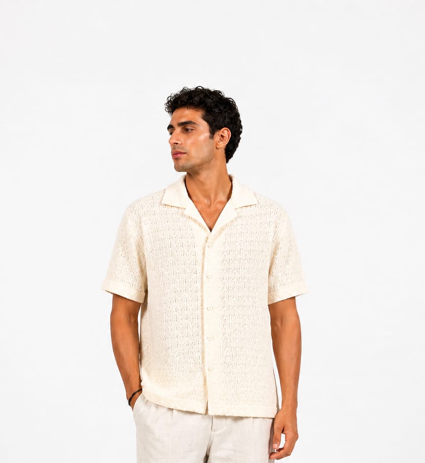 Cream Crochet Knit Shirt