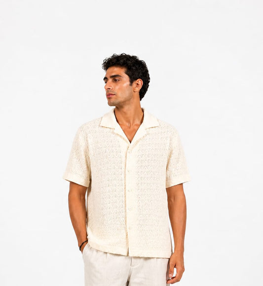 Cream Crochet Knit Shirt
