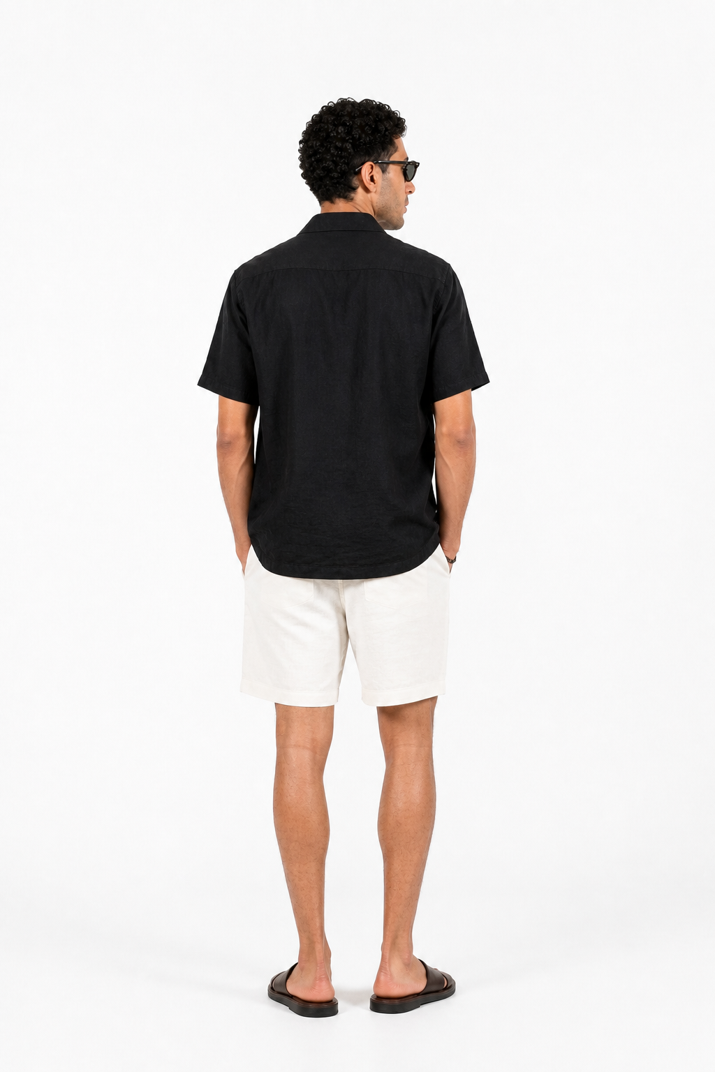 Black Linen Camp Collar Shirt