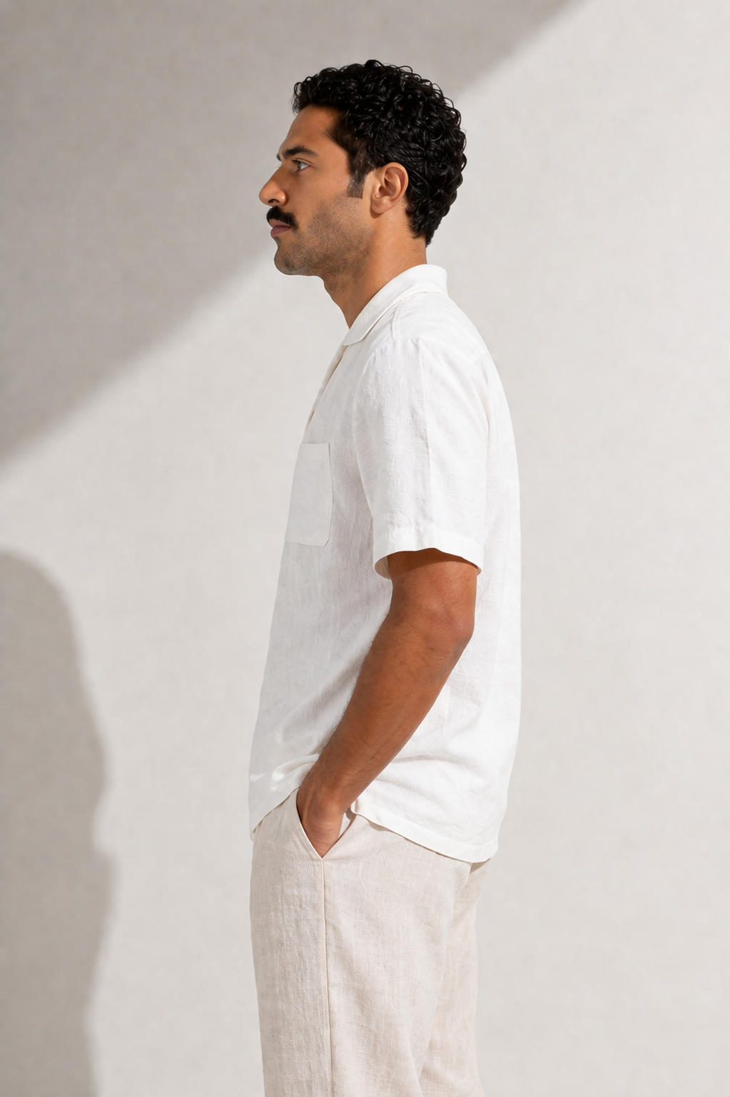 White Linen Camp Collar Shirt
