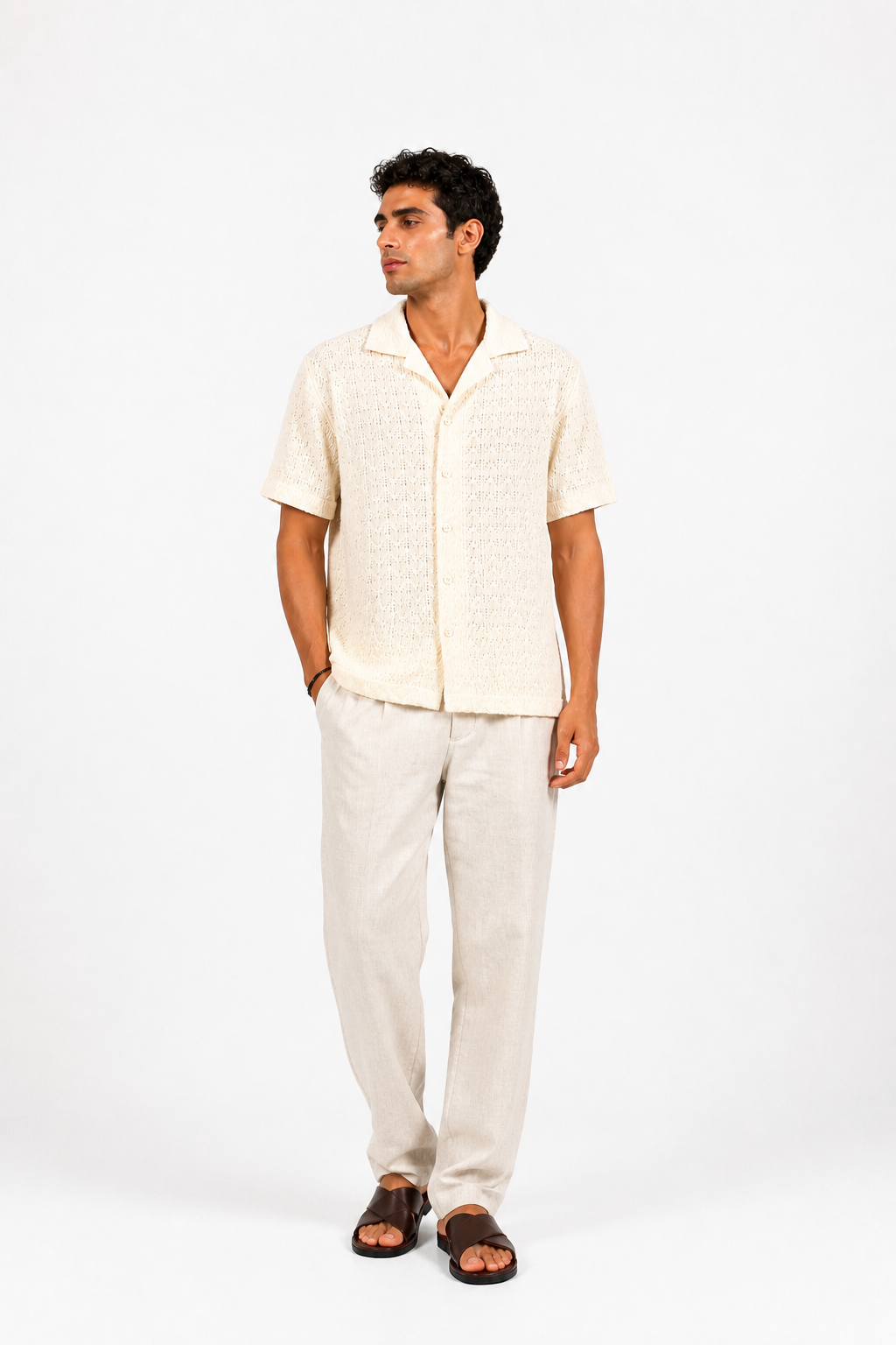 Cream Crochet Knit Shirt