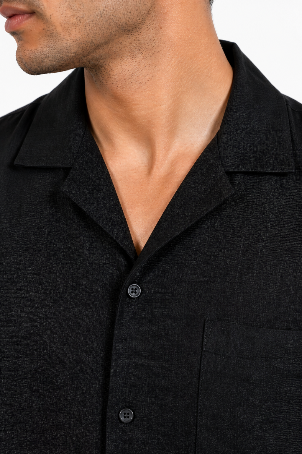 Black Linen Camp Collar Shirt