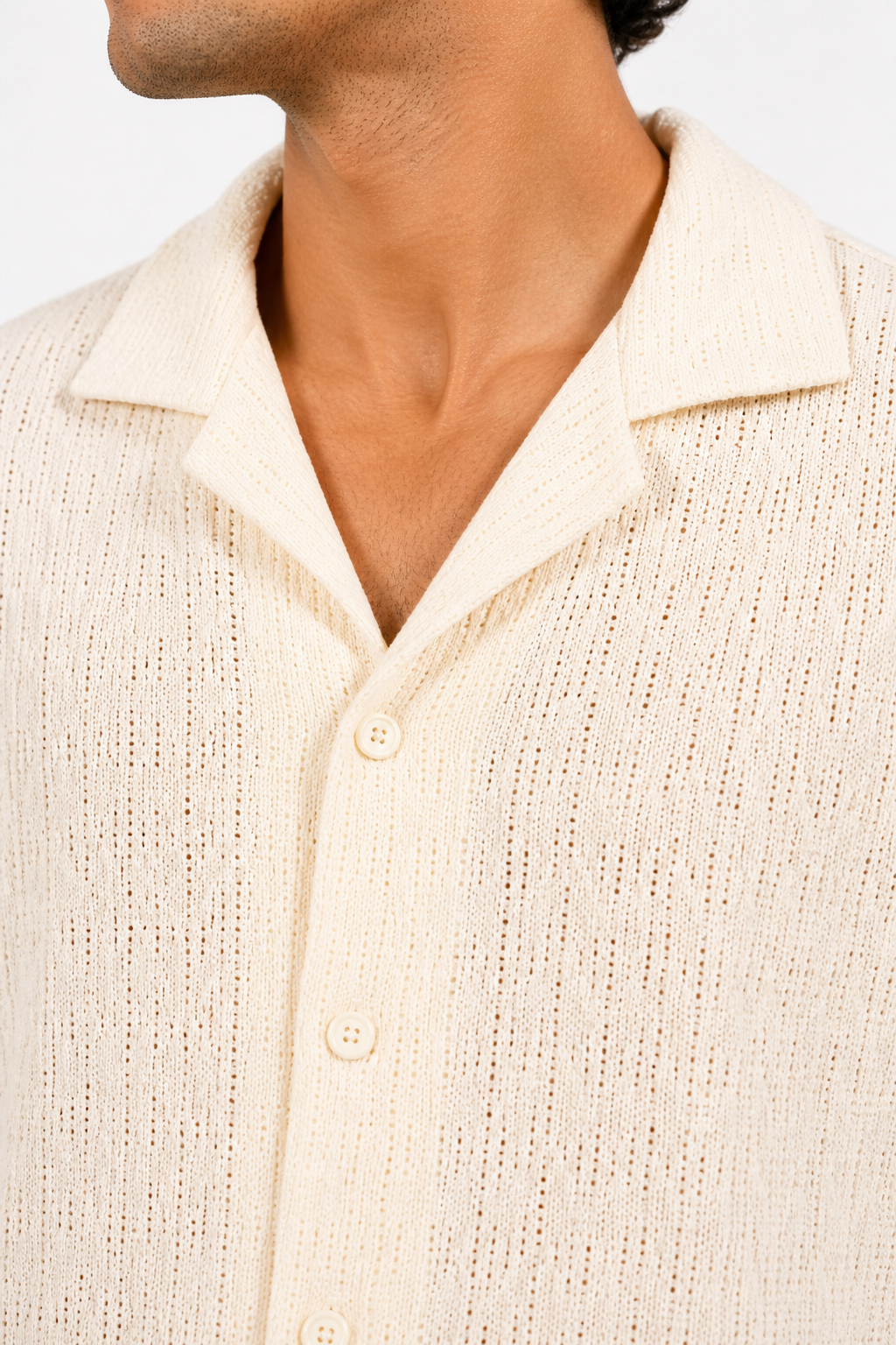 Cream Crochet Knit Shirt