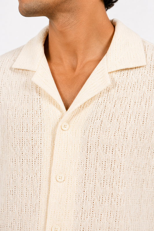 Cream Crochet Knit Shirt